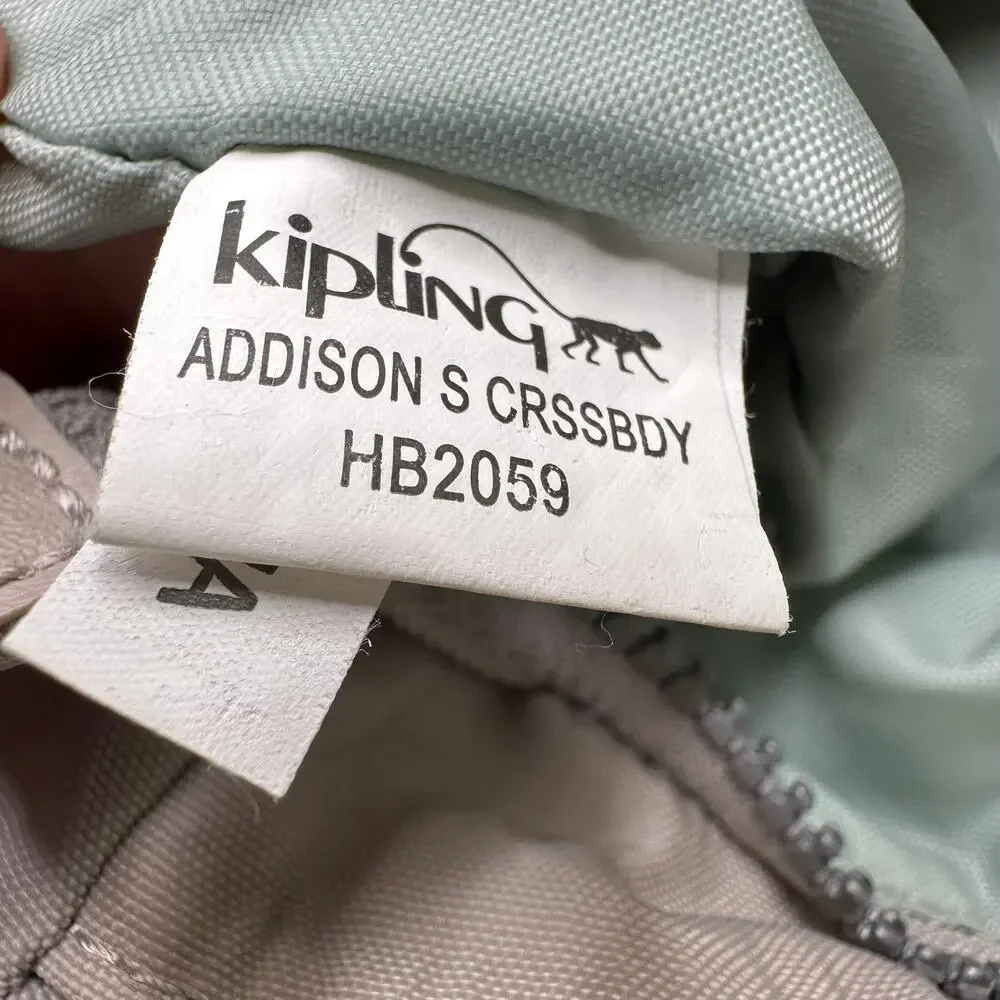 Kipling Addison Small Crossbody Bag Grey/Sage Nylon Adjustable Strap Neutral